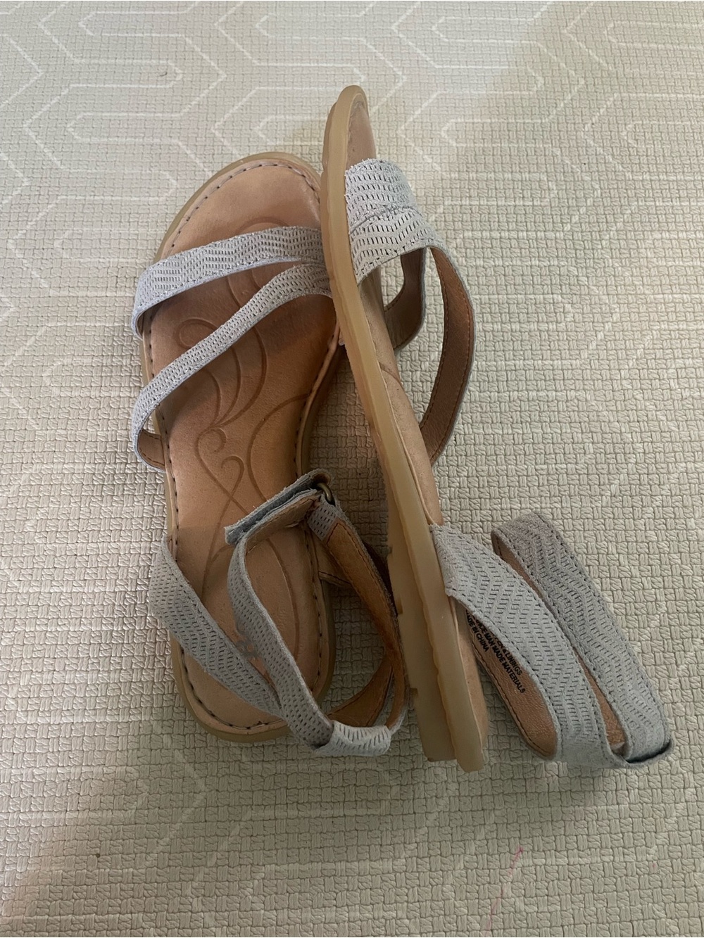 Born Women's Tegal Light Gray Ankle-Strap Leather Sandals NWOT